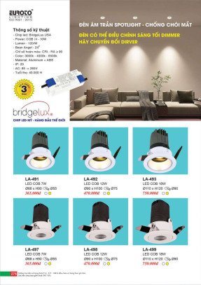 Đèn led âm trần spotlight Euroto LA-491, LA-492, LA-493, LA-497, LA-498, LA-499