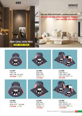 Đèn led âm trần spotlight Euroto LA-557, LA-558, LA-559, LA-560, LA-561, LA-562