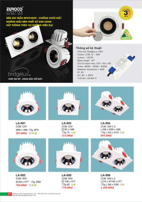 Đèn led âm trần spotlight Euroto LA-551, LA-552, LA-553, LA-554, LA-555, LA-556