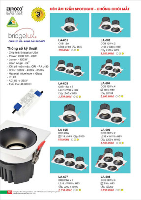 Đèn led âm trần spotlight Euroto LA-601, LA-602, LA-603, LA-604, LA-605, LA-606, LA-607, LA-608