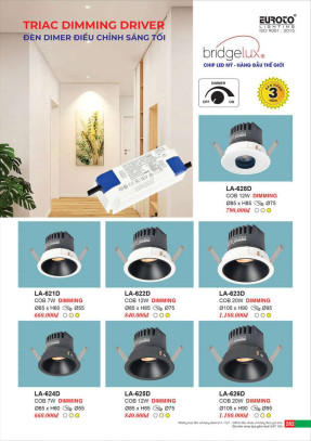 Đèn led âm trần dimer điều chỉnh sáng tối Euroto LA-621D, LA-622D, LA-623D, LA-624D, LA-625D, LA-626D, LA-628D