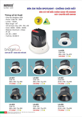 Đèn led âm trần spotlight Euroto LA-621, LA-622, LA-623, LA-624, LA-625, LA-626, LA-628