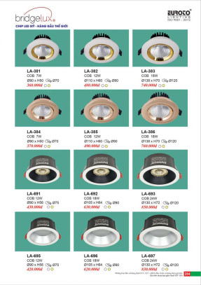 Đèn led âm trần Euroto LA-381, LA-382, LA-383, LA-384, LA-385, LA-386, LA-691, LA-692, LA-693, LA-695, LA-696, LA-697