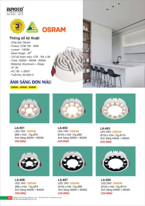 Đèn led âm trần Euroto LA-651, LA-652, LA-653, LA-656, LA-657, LA-658