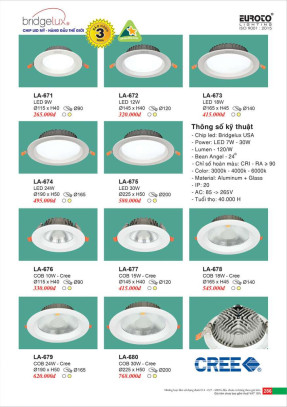 Đèn led âm trần Euroto LA-671, LA-672, LA-673, LA-674, LA-675, LA-676, LA-677, LA-678, LA-679, LA-680