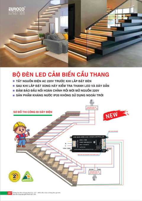Bộ đèn led cảm biến cầu thang Euroto