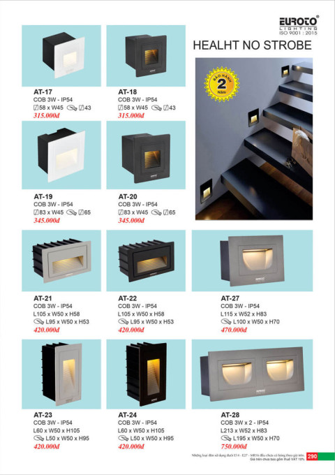 Đèn âm cầu thang Euroto AT-17, AT-18, AT-19, AT-20, AT-21, AT-22, AT-23, AT-24, AT-27, AT-28