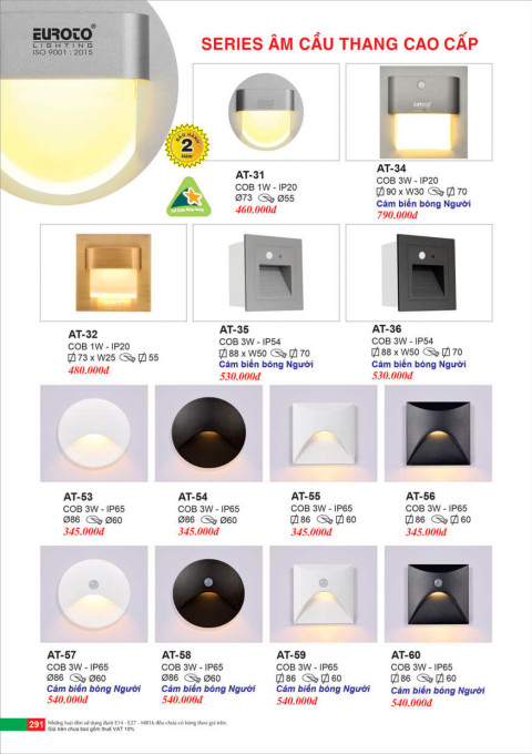 Đèn âm cầu thang Euroto AT-31, AT-32, AT-34, AT-35, AT-36, AT-53, AT-54, AT-55, AT-56, AT-57, AT-58, AT-59, AT-60