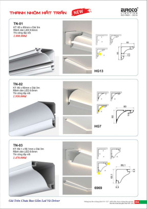 Thanh nhôm hắt trần Euroto TN-01, TN-02, TN-03