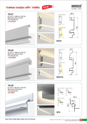 Thanh nhôm hắt trần Euroto TN-07, TN-08, TN-09