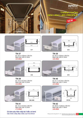 Thanh nhôm định hình led profile Euroto TN-37, TN-38, TN-39, TN-40, TN-41, TN-42