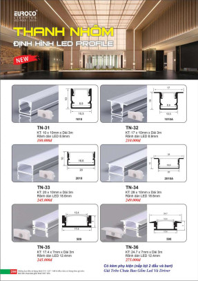 Thanh nhôm định hình led profile Euroto TN-31, TN-32, TN-33, TN-34, TN-35, TN-36