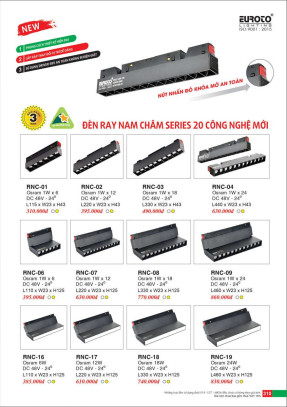 Đèn ray nam châm series 20 Euroto RNC-01, RNC-02, RNC-03, RNC-04, RNC-06, RNC-07, RNC-08, RNC-09, RNC-16, RNC-17, RNC-18, RNC-19