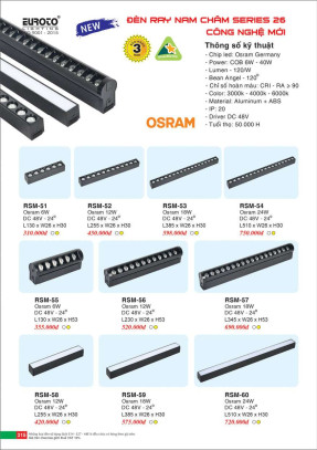 Đèn ray nam châm Euroto RSM-51, RSM-52, RSM-53, RSM-54, RSM-55, RSM-56, RSM-57, RSM-58, RSM-59, RSM-60