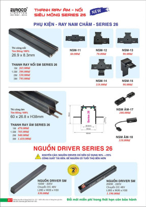 Thanh ray nam châm âm nổi series 26 Euroto, nguồn driver series 26 Euroto