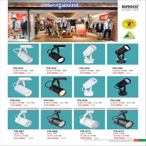 Đèn ray Euroto FR-023, FR-024, FR-033, FR-034, FR-067, FR-068, FR-073, FR-074, FN-025, FN-026, FN-035, FN-036