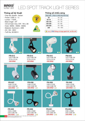 Đèn ray Euroto FR-013, FR-014, FR-037, FR-038, FR-049, FR-050, FN-015, FN-016, FN-039, FN-040, FN-051, FN-052