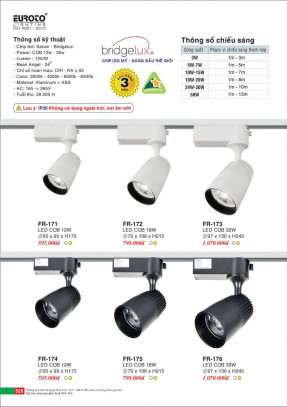 Đèn ray spotlight Euroto FR-171, FR-172, FR-173, FR-174, FR-175, FR-176