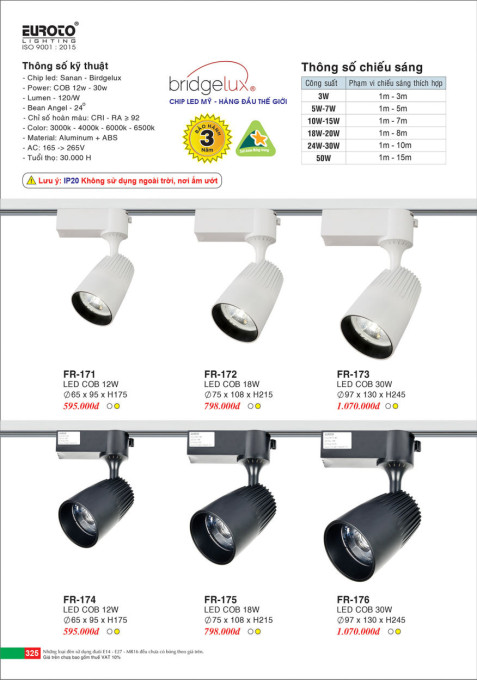 Đèn ray spotlight Euroto FR-171, FR-172, FR-173, FR-174, FR-175, FR-176