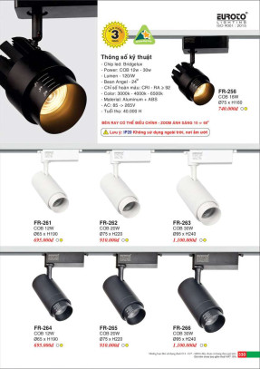 Đèn ray có thể điều chỉnh zoom ánh sáng Euroto FR-261, FR-262, FR-263, FR-264, FR-265, FR-266, FR-252
