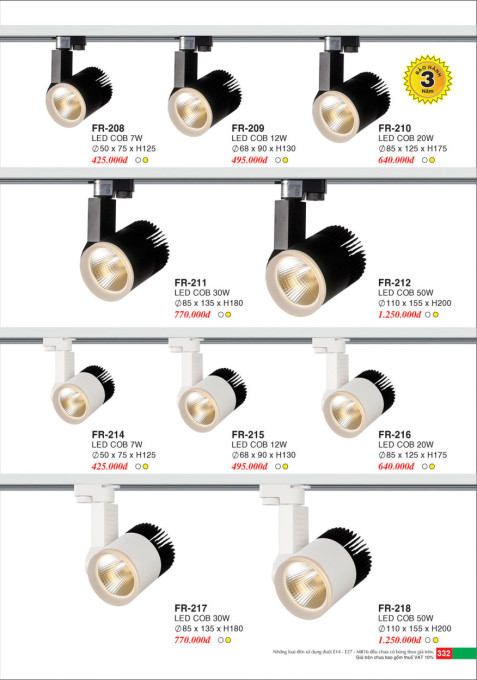 Đèn ray Euroto FR-208, FR-209, FR-210, FR-211, FR-212, FR-214, FR-215, FR-216, FR-217, FR-218
