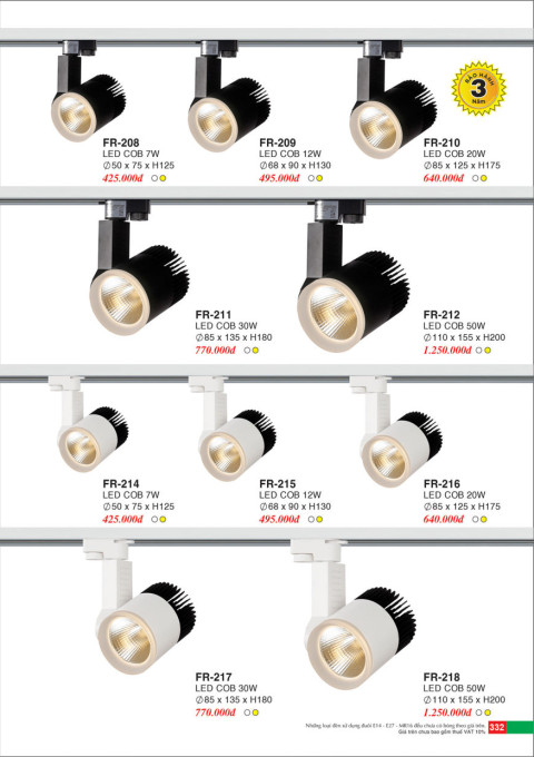 Đèn ray Euroto FR-208, FR-209, FR-210, FR-211, FR-212, FR-214, FR-215, FR-216, FR-217, FR-218