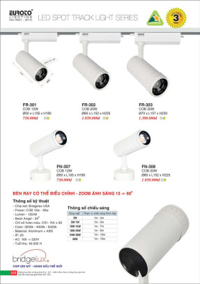 Đèn ray có thể điều chỉnh zoom ánh sáng Euroto FR-301, FR-302, FR-303, FN-307, FN-308