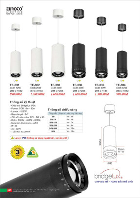 Đèn spotlight Euroto TE-331, TE-332, TE-333, TE-334, TE-335, TE-336