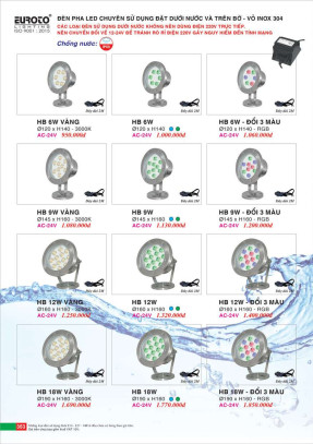 Đèn pha đặt dưới nước và trên bờ Euroto HB 6W, HB 9W, HB 12W, HB 18W