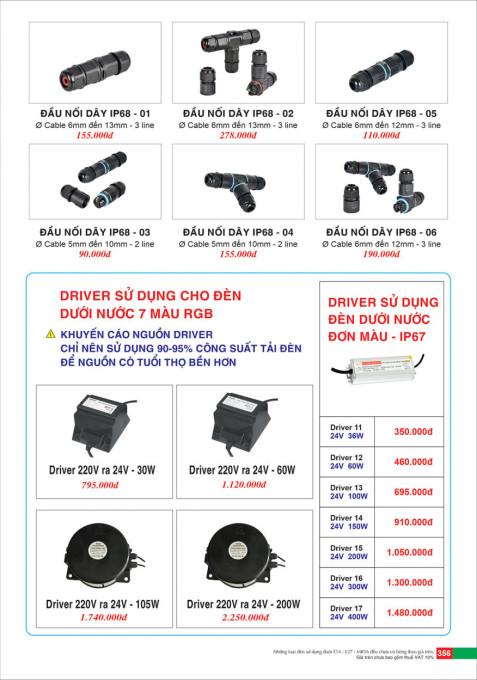 Đầu nối dây, Driver sử dụng cho đèn dưới nước 7 màu RGB, Driver sử dụng cho đèn dưới nước đơn màu