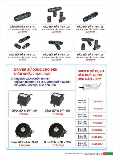 Đầu nối dây, Driver sử dụng cho đèn dưới nước 7 màu RGB, Driver sử dụng cho đèn dưới nước đơn màu