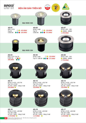 Đèn âm sàn trên bờ Euroto AS - 01, AS - 02, AS - 04, AS - 05, AS - 07, AS - 08, AS - 11, AS - 12, AS - 13, AS - 15, AS - 16, AS - 17