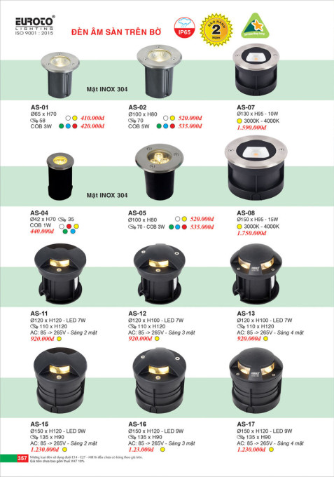 Đèn âm sàn trên bờ Euroto AS - 01, AS - 02, AS - 04, AS - 05, AS - 07, AS - 08, AS - 11, AS - 12, AS - 13, AS - 15, AS - 16, AS - 17