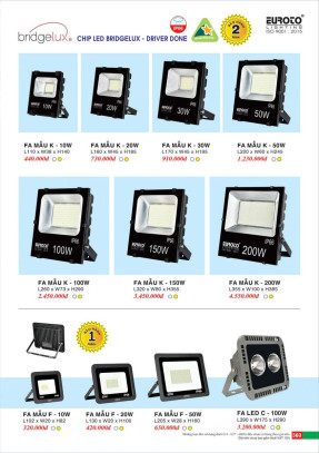 Đèn pha Euroto FA MẪU K - 10W, FA MẪU K - 20W, FA MẪU K - 30W, FA MẪU K - 50W, FA MẪU K - 100W, FA MẪU K - 150W, FA MẪU K - 200W, FA MẪU F - 10W, FA MẪU F - 20W, FA MẪU F - 50W, FA LED C - 100W