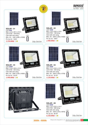 Đèn pha năng lượng mặt trời Euroto SOLAR - 01, SOLAR - 02, SOLAR - 03, SOLAR - 04, SOLAR - 05