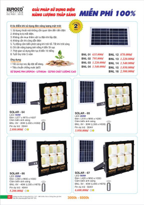 Đèn pha năng lượng mặt trời Euroto SOLAR - 64, SOLAR - 65, SOLAR - 66, SOLAR - 67, BNL 01, BNL 02, BNL 03, BNL 04, BNL 12, BNL 13, BNL 14, BNL 15, , BNL 16