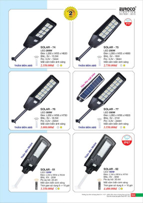Đèn đường năng lượng mặt trời Euroto SOLAR - 74, SOLAR - 75, SOLAR - 76, SOLAR - 77, SOLAR - 51, SOLAR - 52
