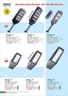 Đèn đường năng lượng mặt trời Euroto SOLAR - 06, SOLAR - 07, SOLAR - 08, SOLAR - 78, SOLAR - 79, SOLAR - 80