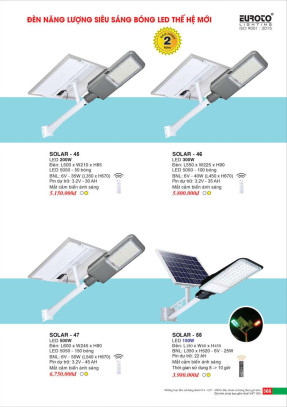 Đèn đường năng lượng mặt trời Euroto SOLAR - 45, SOLAR - 46, SOLAR - 47, SOLAR - 55