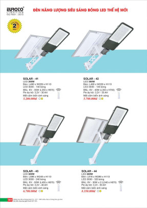 Đèn đường năng lượng mặt trời Euroto SOLAR - 41, SOLAR - 42, SOLAR - 43, SOLAR - 44