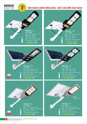 Đèn đường năng lượng mặt trời Euroto SOLAR - 72, SOLAR - 73, SOLAR - 14, SOLAR - 15, SOLAR - 16