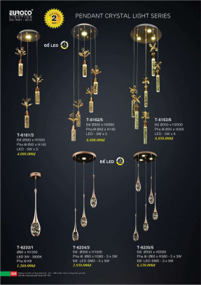 Đèn thả Euroto T-6161/3, T-6162/5, T-6163/6, T-6233/1, T-6234/3, T-6235/5