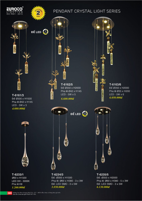 Đèn thả Euroto T-6161/3, T-6162/5, T-6163/6, T-6233/1, T-6234/3, T-6235/5