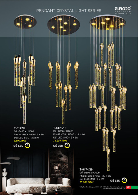 Đèn thả Euroto T-6172/9, T-6173/13, T-6174/29