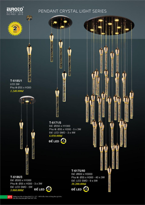 Đèn thả Euroto T-6185/1, T-6186/3, T-6171/5, T-6175/40