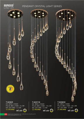 Đèn thả Euroto T-6236/9, T-6237/18, T-6238/22