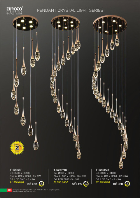 Đèn thả Euroto T-6236/9, T-6237/18, T-6238/22