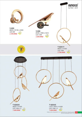 Đèn thả Euroto T-6251/1, T-6253/3, T-6254/3, V-833, V-835