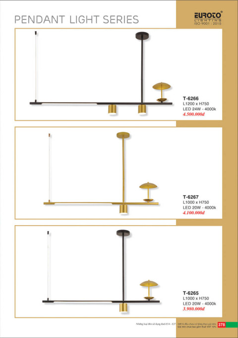 Đèn thả Euroto T-6265, T-6266, T-6267