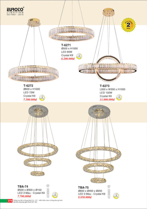 Đèn thả Euroto T-6271, T-6272, T-6273, TBA-74, TBA-75